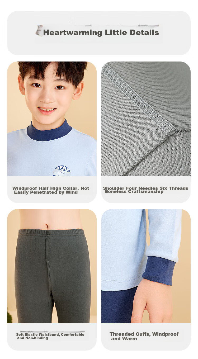 Hodohome Children's Autumn Underwear Set, Girls' Pure Cotton 7A Grade Antibacterial Semi-Turtleneck Thin Warm Underwear Set 118 150 41