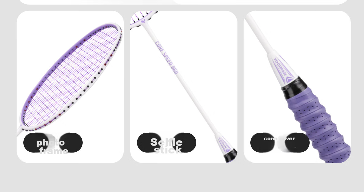 Yodiman Fresh White Pair of Badminton Rackets, Full Carbon Ultra-Light 6U Double Rackets 650+660 (Badminton Set) 30