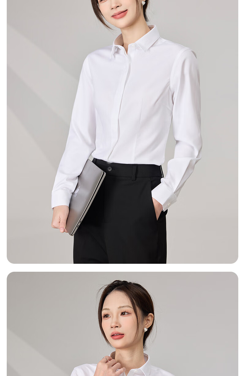 Ziyouxi White Blouse for Women, Spring And Autumn Formal Short-Sleeve Shirt for Interviews And Commuting, French-Style Square Collar Long-Sleeve Top 11