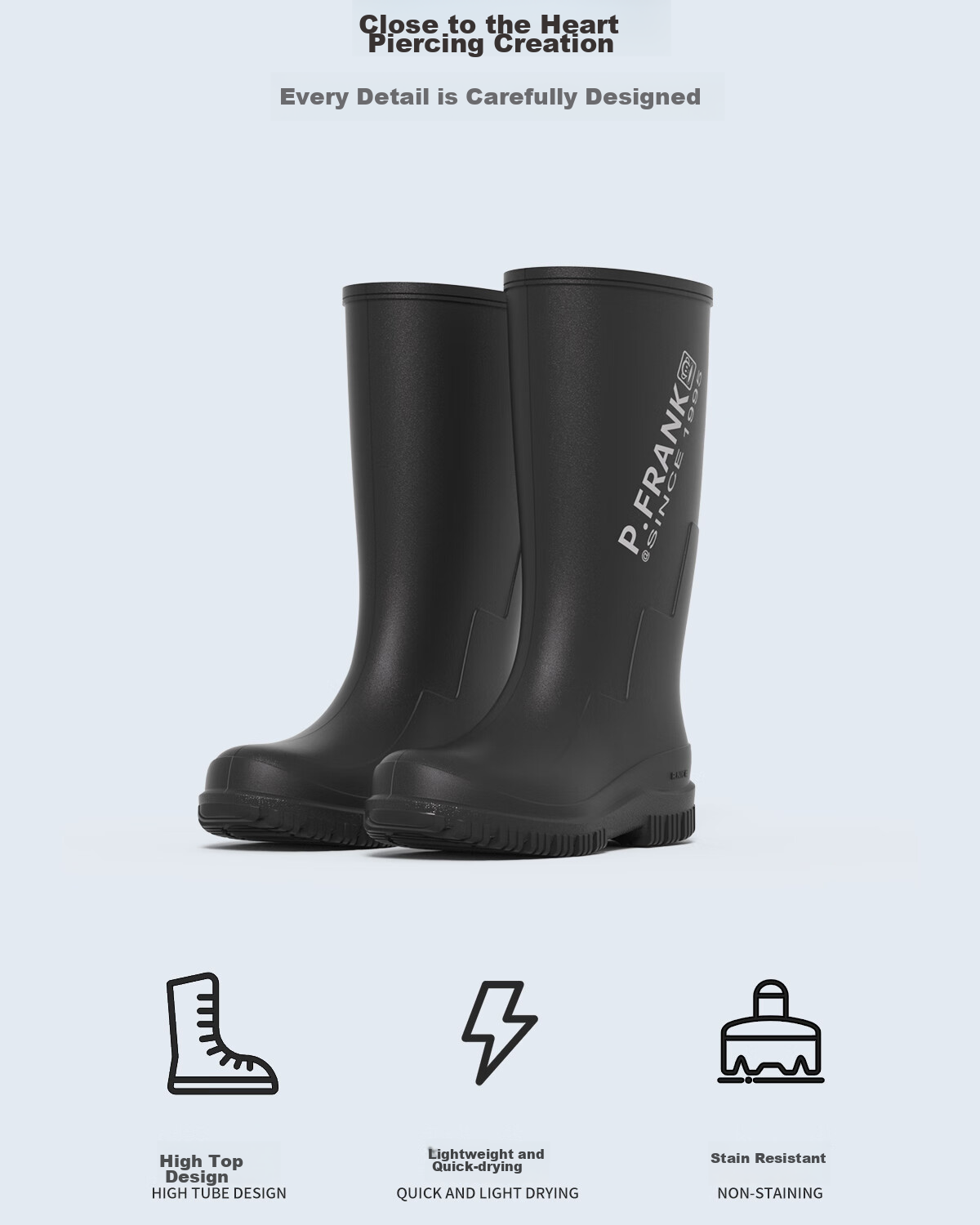 Paul Frank Tall Rain Boots, Stylish Waterproof Shoes, Outdoor Rain Boots, Wear-Resistant Fishing Boots, Elastic Ankle Cuffs, Size 41 Runs Large 3