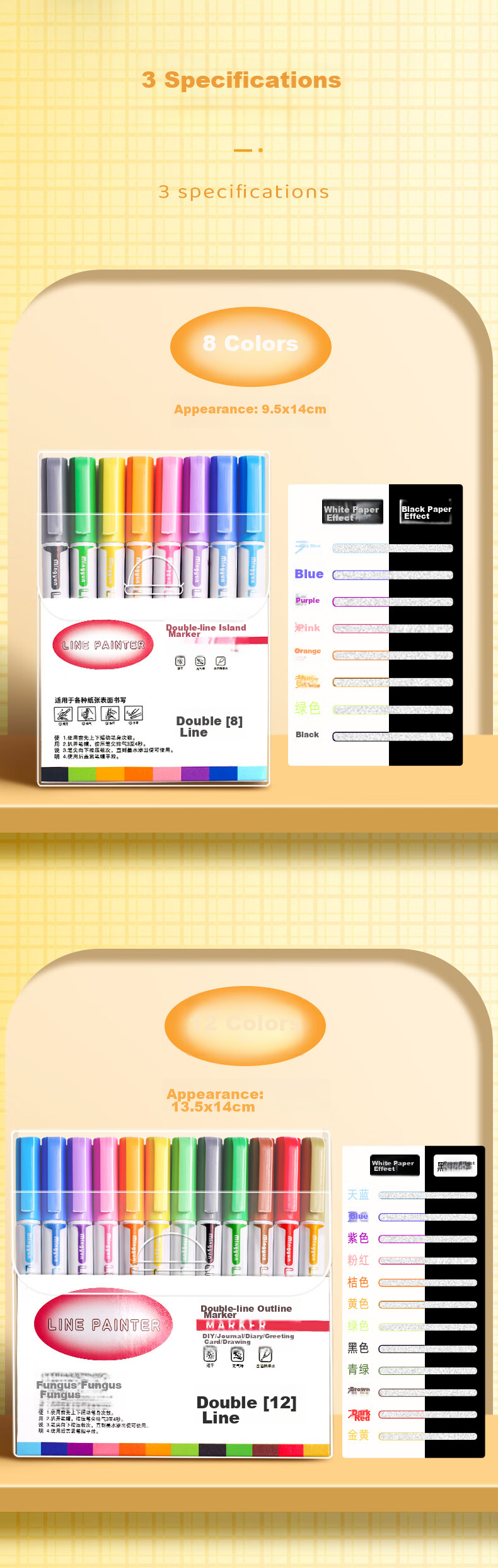 Jinzhi 8-Color Bold Hollow Pearl Double-Line Outline Pen, Highlighter Dual-Color Pen Flash Pen, Handwritten Report Special Pen, Colored Pen, Journaling Pen, Jelly Pen, Marker Pe 2