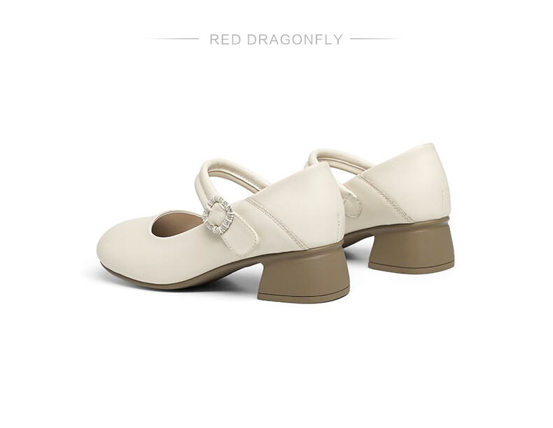 RED DRAGONFLY Shallow Women's Flats, Spring Women's Shoes, Mary Jane Thick Heel Comfortable Women's Shoes WJB15806 Beige 40 9