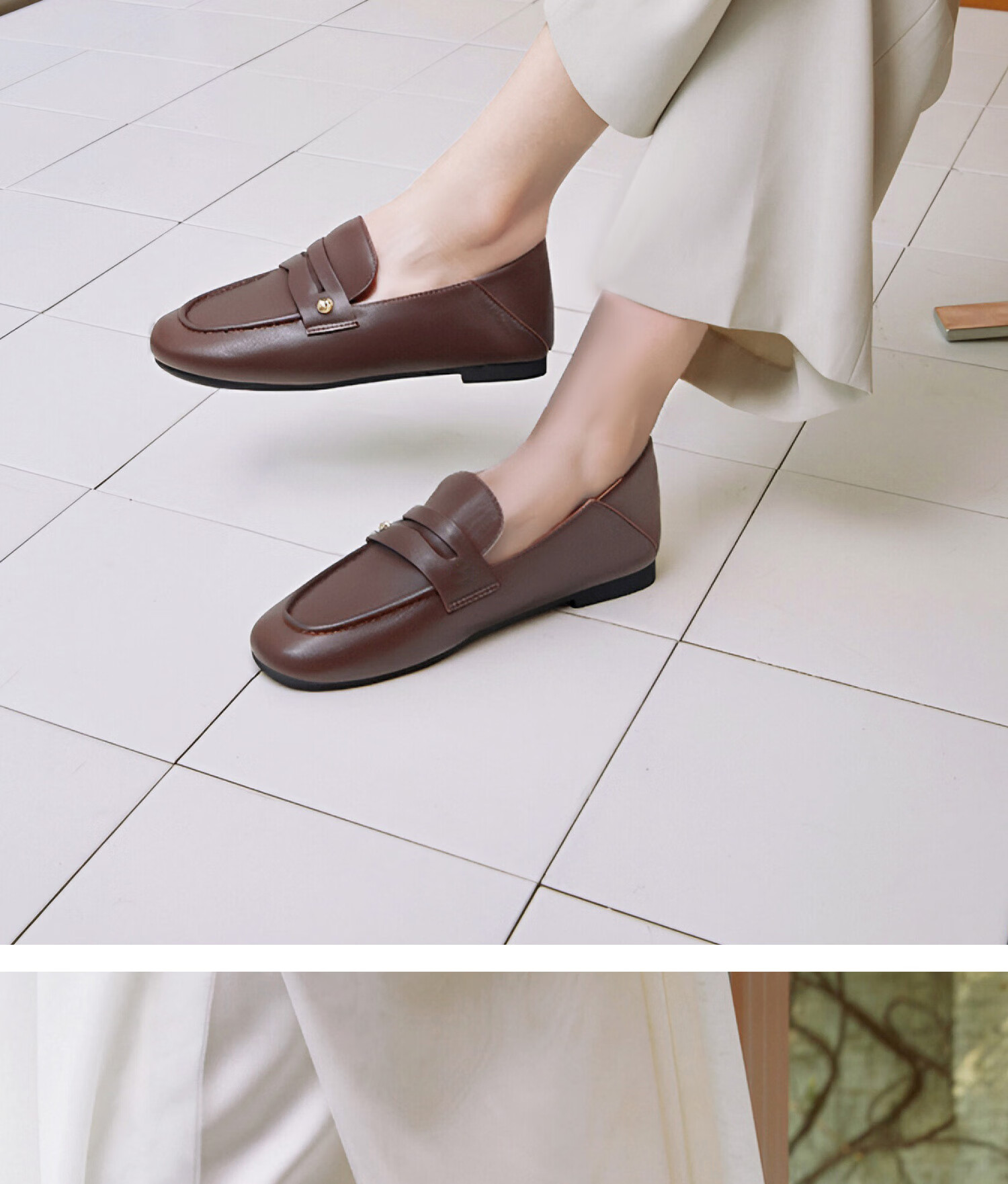 COMELY Low-Heel Loafers for Women, New Spring And Summer Style, Sheepskin Retro Flat Genuine Leather Shoes, Commuter Flats, Cream White, Size 35 9