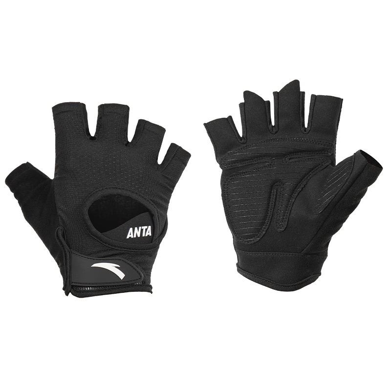 ANTA Sports Gloves Fitness Cycling Half Finger Gloves Dumbbell Equipment Pull-up Bar Weight Training Anti-slip Black Size M