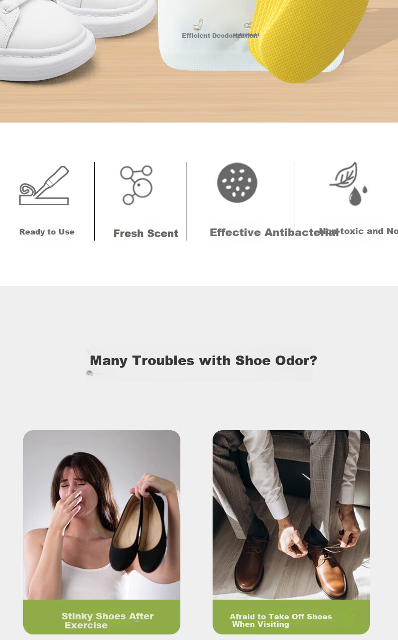 FOOTOPPO Shoe Deodorizer Sticker for Men, Sweat-Absorbing Odor-Preventing Insoles, Shoe Deodorizing Pads for Leather Shoes And Socks, Breathable And Antibacterial Odor Elimination Device 2