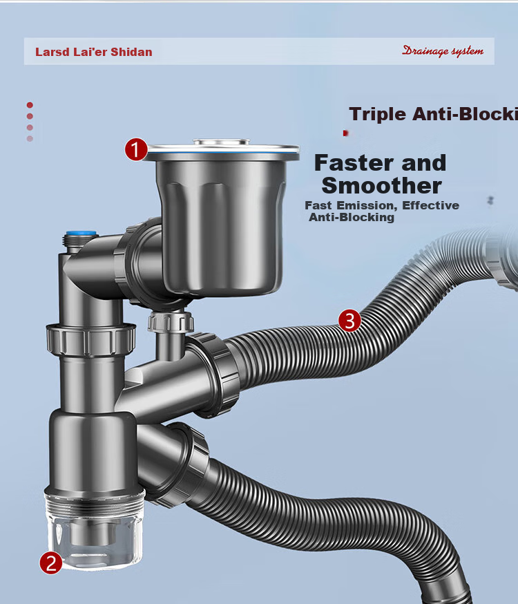 Larsd Kitchen Sink Drain Pipe, Kitchen Drainage Set, Double Sink Drainage Pipe Accessories for Washbasin And Sink 9227 10