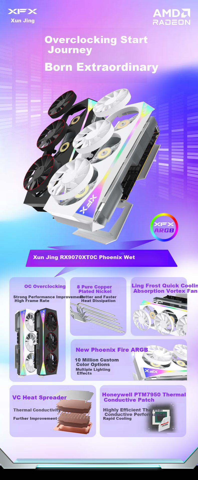 XFX AMD RADEON RX 9070 XT OC Phoenix Nirvana 16GB White New Gaming And Design Intelligent Learning Desktop Computer Graphics Card 1