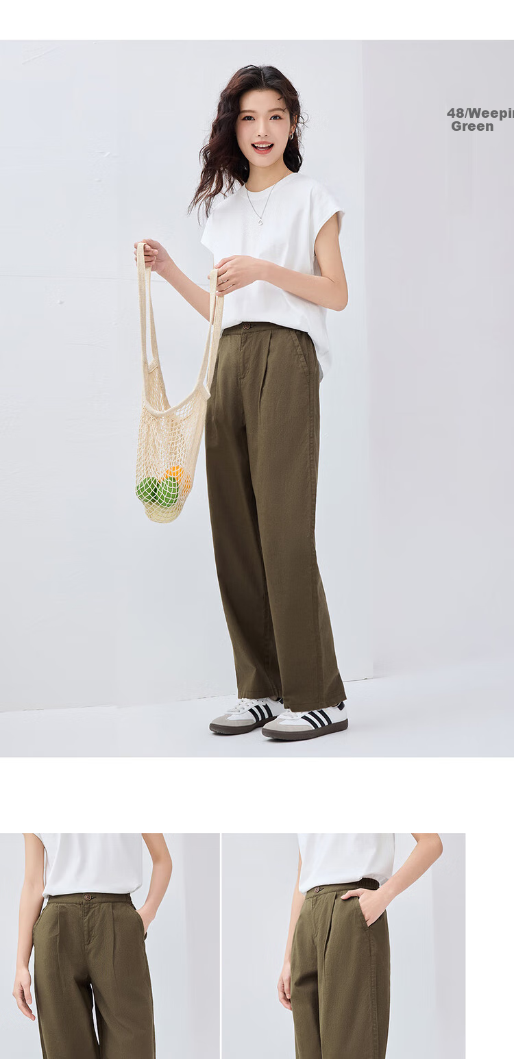 Giordano Women's Linen Pants, New Style Cotton And Linen Artistic Pleated Casual Trousers with Elastic Waist, 13415222 10