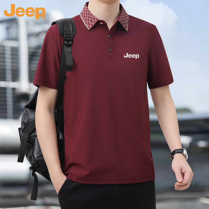 JEEP Short-Sleeve Polo Shirt T-Shirt for Men, Father's Day Gift, Turn-Down Collar, Summer Casual, Middle-Aged And Young Men's New Style, Business Casual Loose Half-Sleeve