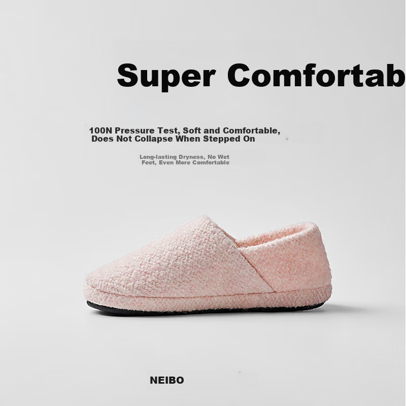 NEIBO [Super Warm Wool] Latex Cotton Shoes, Winter Full Coverage Heel, Odor-Resistant, Indoor Comfortable Home Slippers for Women, Pink, Size 44