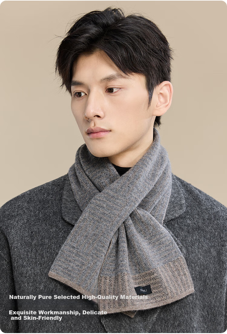 JIUMU Cashmere Scarf for Men, Autumn And Winter Wool Warm Neck Warmer, Gift for Men on National Day And Birthday, Gift Box Packaging 4