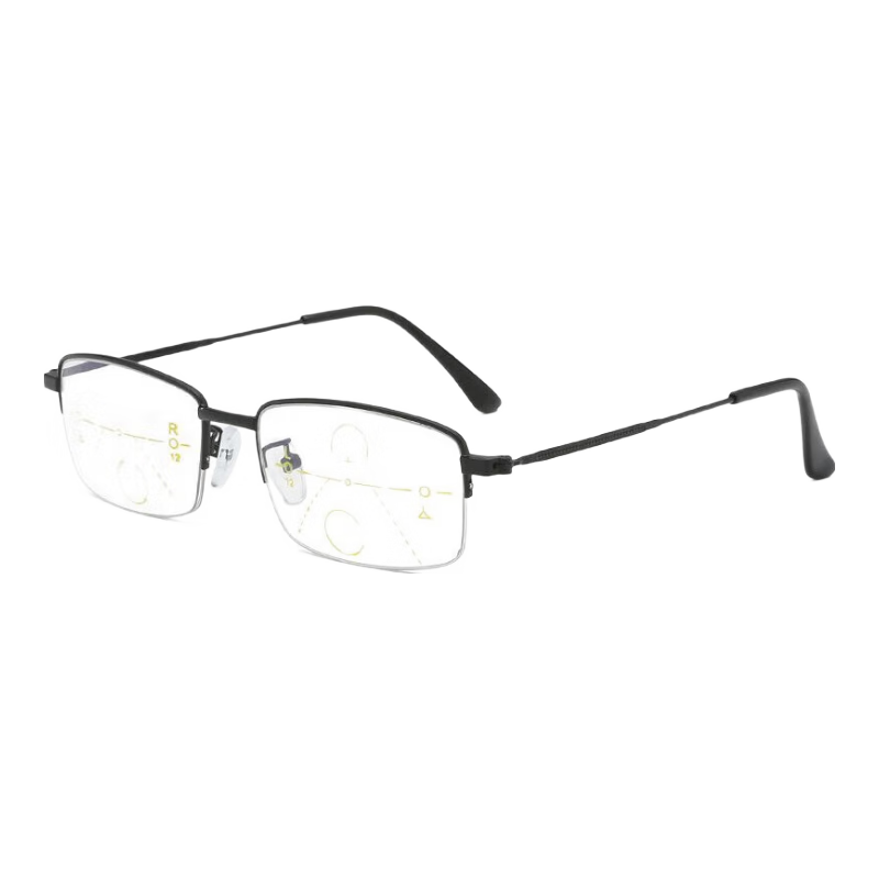 DRATRA Blue Light Blocking Progressive Multifocal Reading Glasses Unisex Half-Rim Square Frame for Presbyopia