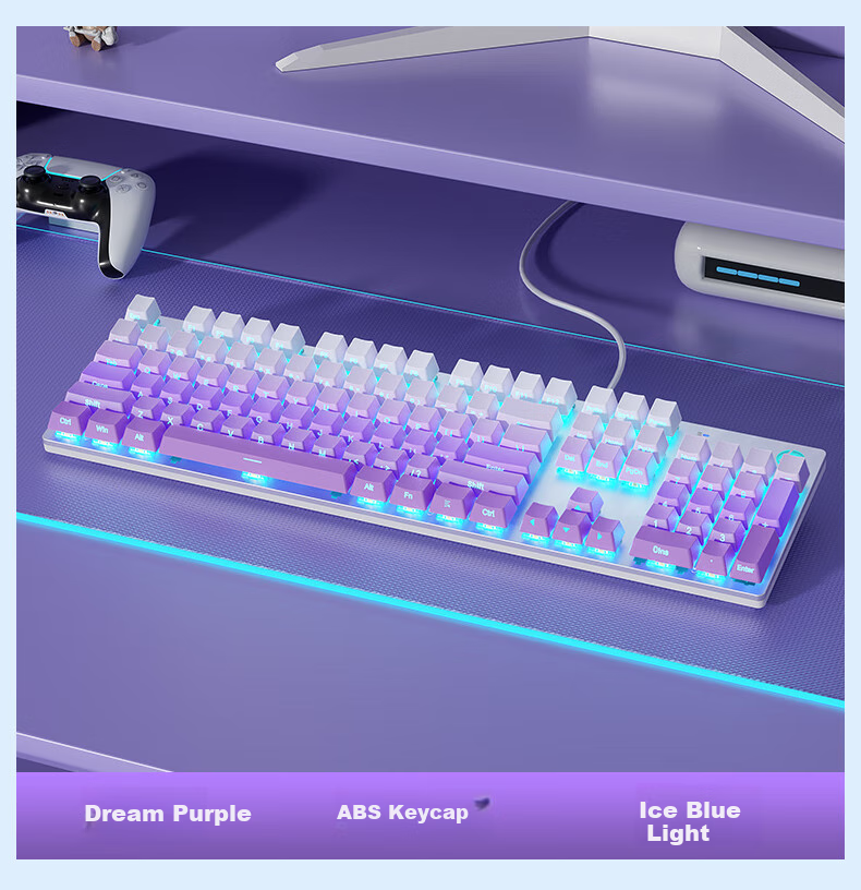 HP Mechanical Keyboard for Office, E-Sports Gaming, Wired, Desktop And Laptop Use, Side-Engraved Gradient Glacier Blue Red Switches, 104 Keys 3