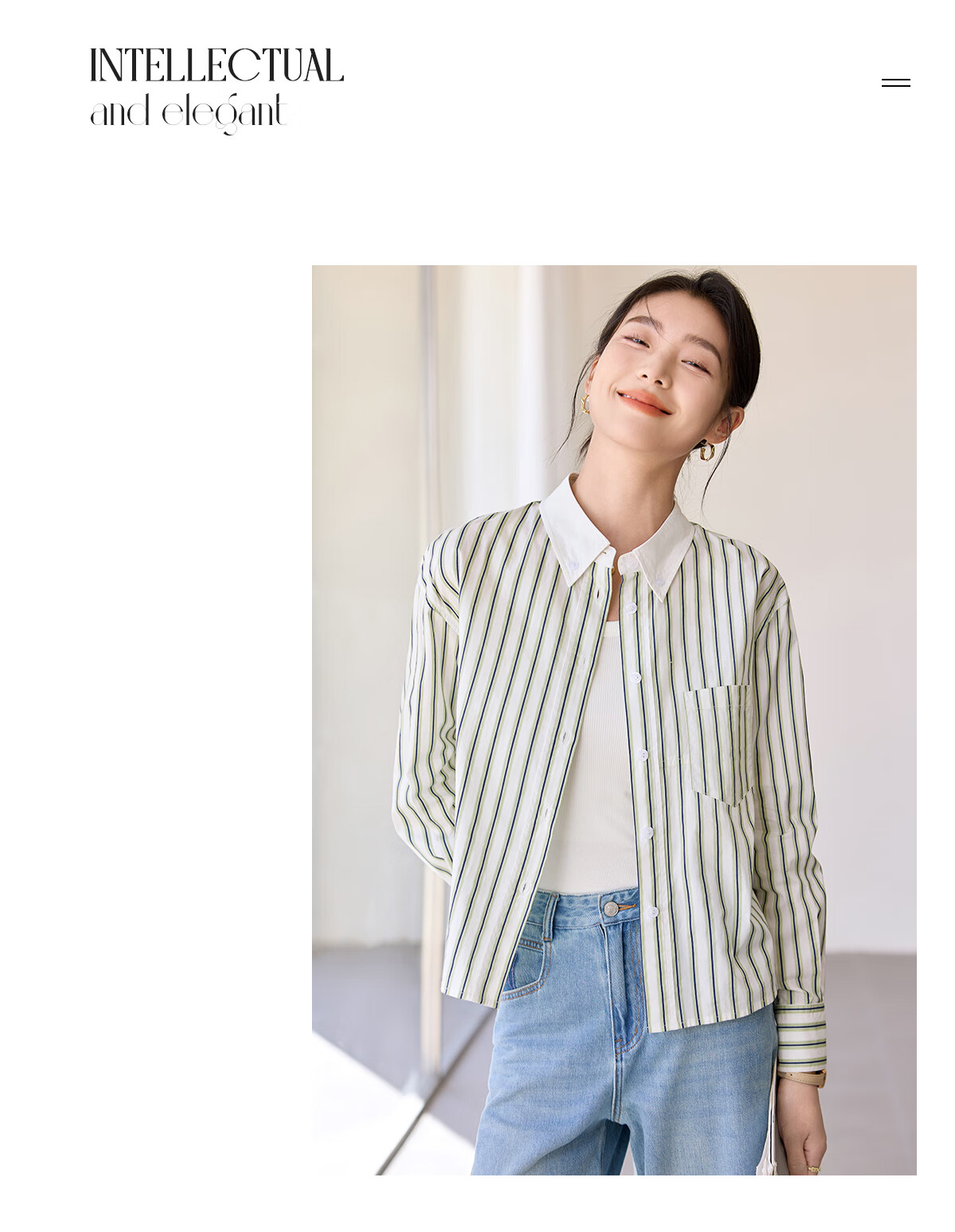 Chushen Women's Long-Sleeve Shirt, Contrasting Color Lapel, Classic Striped Short Casual Commuter Pure Cotton Blouse S51S043 5