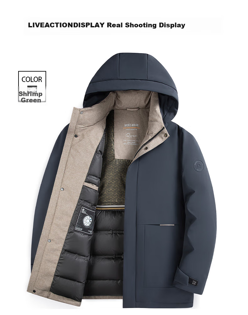 YAYA Men's Goose down Jacket, Thickened Mid-Length Style, Winter Warmth, for Young And Middle-Aged, Detachable Hooded down Coat, 25779AB 14