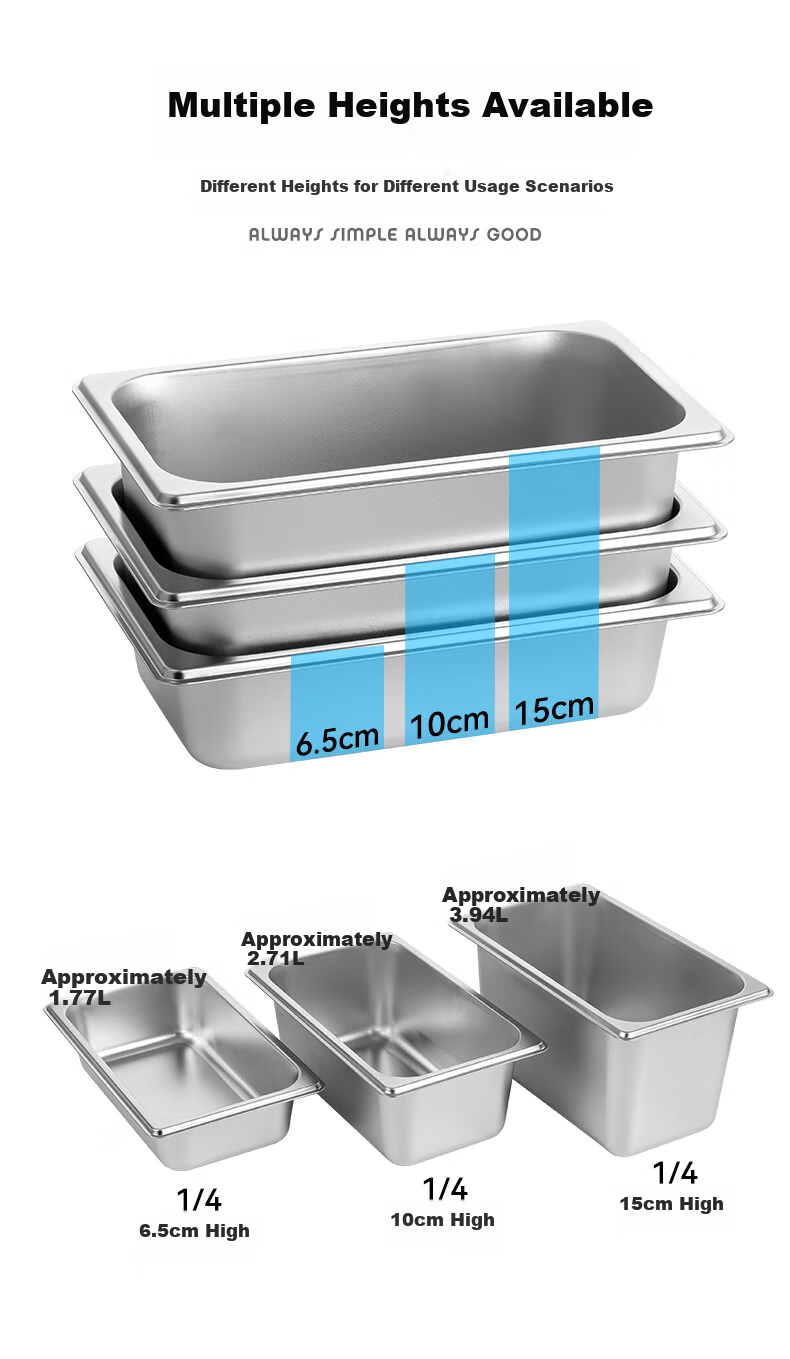 Jinyaoshi Stainless Steel Portion Pan, 1/4 Straight-Sided with Rolled Edges, Buffet Ice Cream Pan Two-Piece Set, 6.5cm GK-2FS14 2
