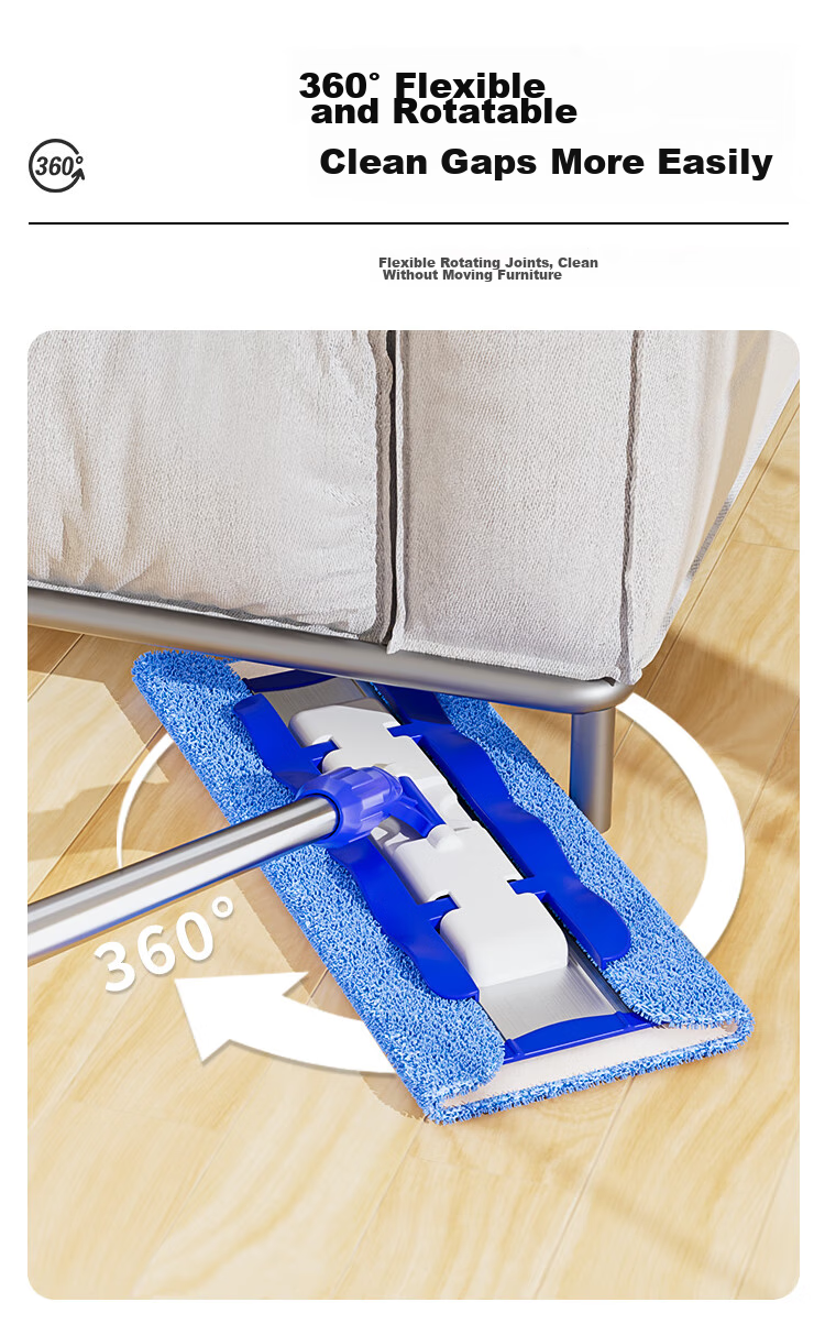 MR.SIGA Flat Mop, 42CM with 2 Cloths, 135CM Stainless Steel Handle, No-Hand Thickened Absorbent Mop Cloth 8
