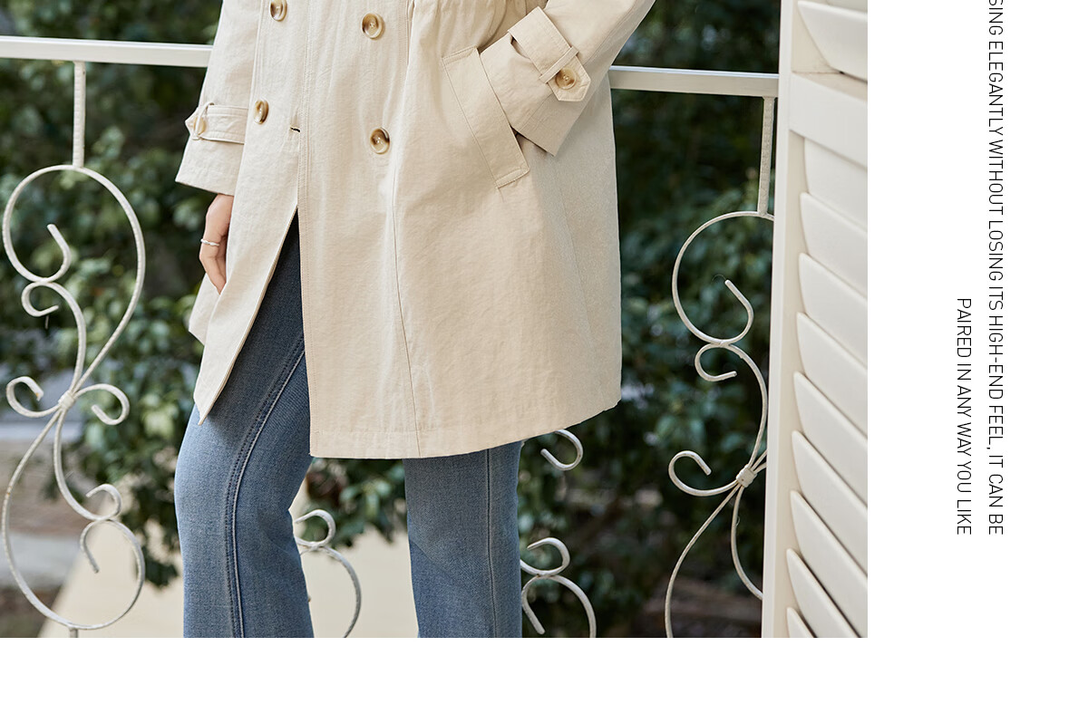 Taxiang Elegant Windbreaker Jacket for Women, Khaki Color, Mid-Length Coat, Spring And Autumn Thin Casual Outerwear T51D021 15