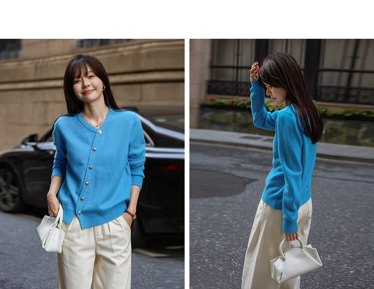 Mt Sky Blue Series Spring Fashion Faux Placket Slimming Commuter Knit Sweater Top 8