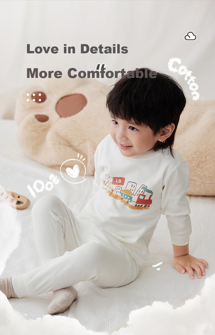 Labi Baby Children's Underwear Set, Double-Sided Fabric, Boys And Girls Autumn Clothes And Pants, Pure Cotton, 2 Sets, Round Neck, Special Color, Size 100 7
