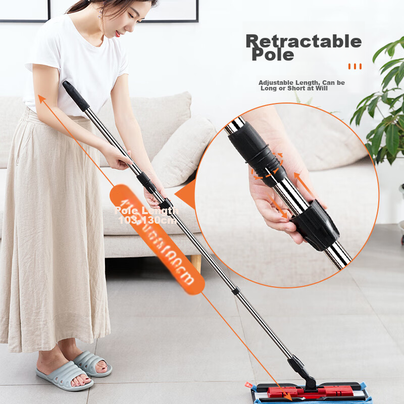 MARYYA Fabric-Encased Flat Mop, 40cm, 4 Mop Pads, Wet And Dry Use, All-In Household Mopping Tool