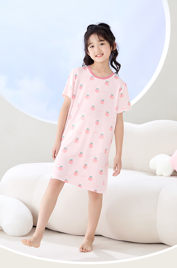 Hodohome Kids Summer Pajamas Girls 50S Modal Nightdress Loose Cool Wearable Dress 312 Beige 160cm 3