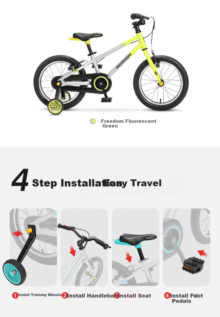 Mengdasheng F01 Children's Bicycle, Aluminum Alloy Ultra-Light Mountain Bike, Fun Ride for Ages 3-6 with Training Wheels And Pedals, 14-Inch Silver 13