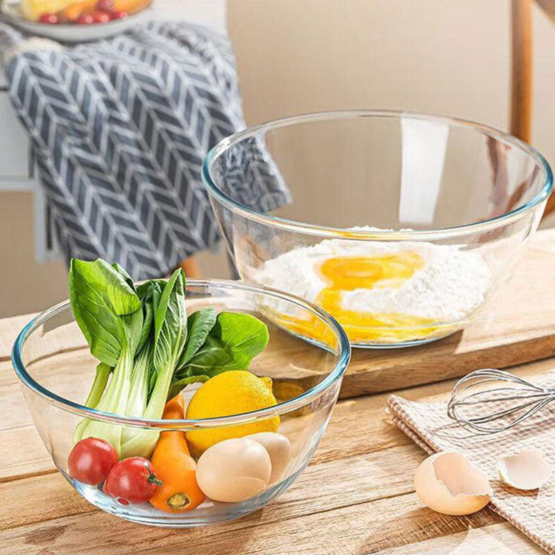 JIWUSENLIN Large Glass Mixing Bowl for Home Use, Thickened Fruit Salad Bowl, Cooking Bowl, Baking Egg Beating And Dough Rising Bowl, 2.7 Liters