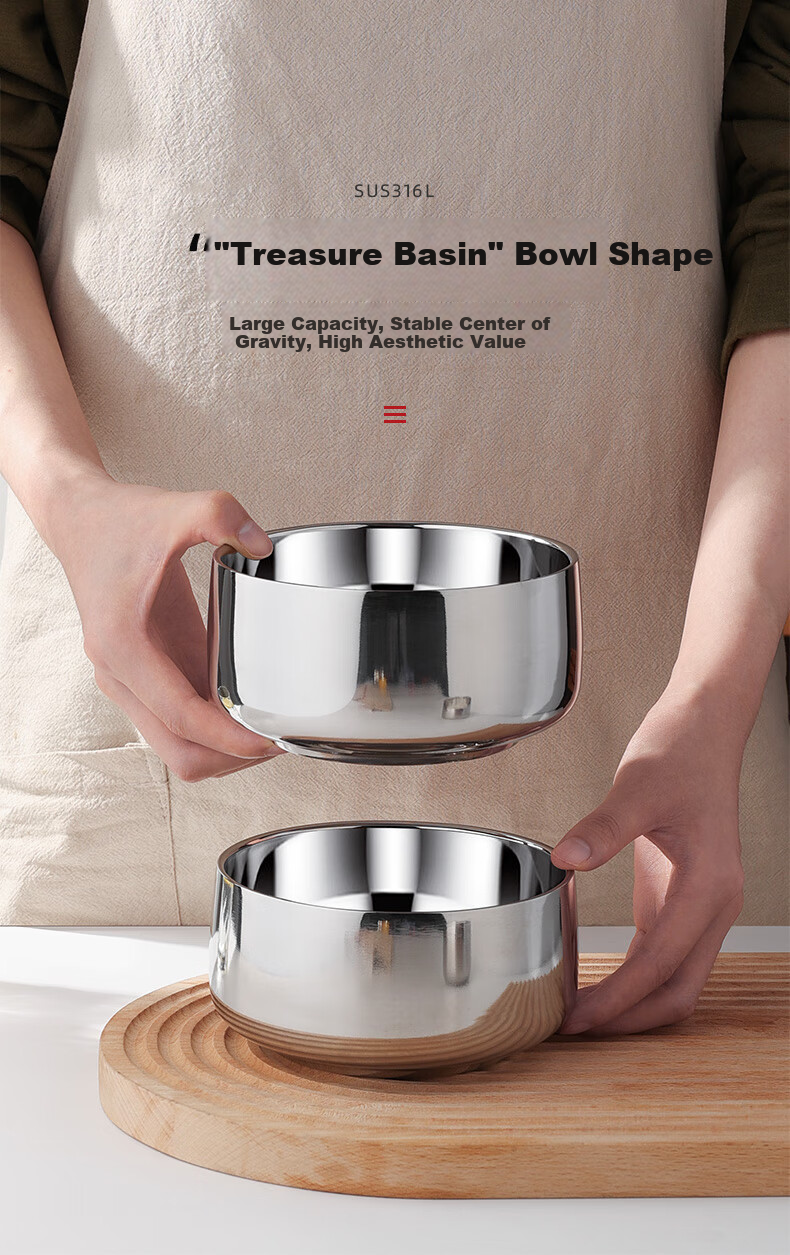 Newair 316L Stainless Steel Bowl, Children's Household Baby Small Bowl, Adult Double-Layer Insulated Soup Bowl, Food-Grade Eating Bowl, Tableware 5