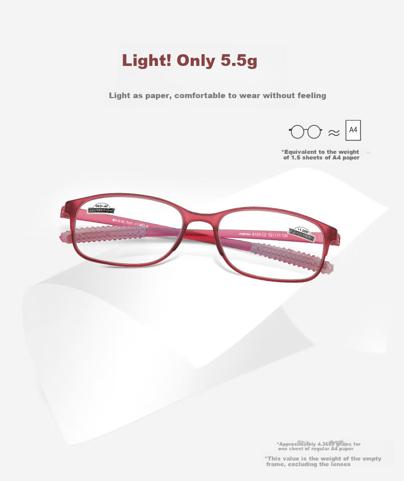Funsonca Anti-Blue Light Ultra-Light Imported Frameless Glasses for Men And Women, Large Frame Reading Glasses, Anti-Slip, 250 Degrees 1