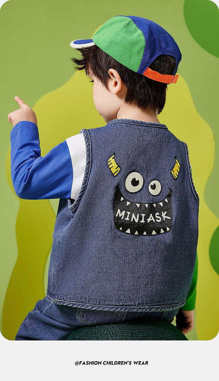 ASK JUNIOR Boys' Vest, 2026 Autumn Toddler Cartoon Letter Print Children's Waistcoat Jacket Vest Top, Blue, Size 100 11