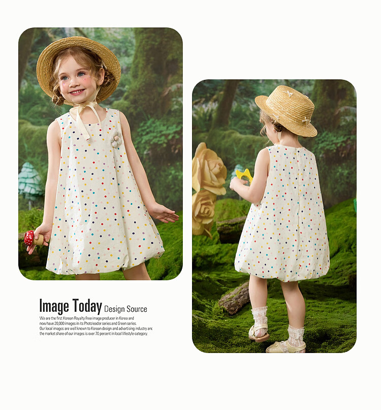 ASK JUNIOR Summer Vacation Girls' Dress, Breathable Pure Cotton Puff Skirt, Children's Beach Dress, Princess Dress 3
