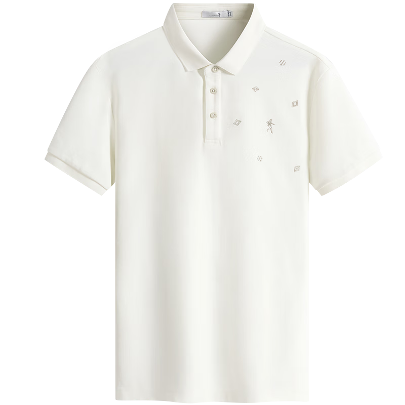 DANCING WOLVES [Ice Oxygen Bar & 7A Grade Antibacterial] Summer Dotted Embroidery Men's Short-Sleeve POLO 801 Off-White M(170)