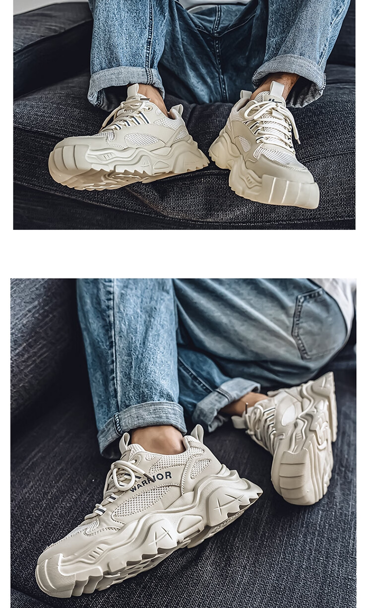 Warrior Men's Shoes Spring and Summer Breathable Mesh Men's Casual Shoes Sports Increase Height Dad Shoes Beige/Blue/Khaki Size 41 10