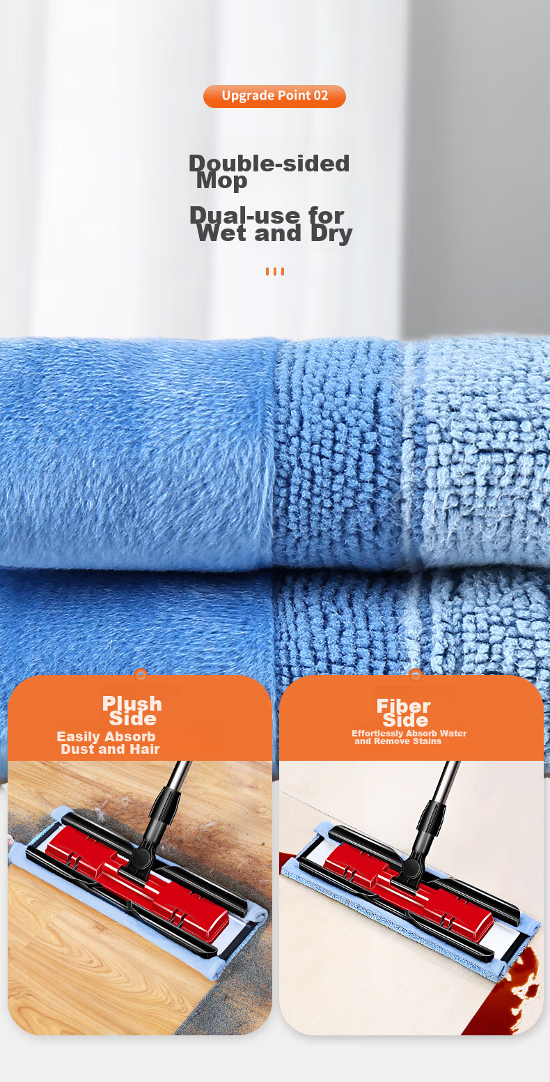 MARYYA Fabric-Encased Flat Mop, 40cm, 4 Mop Pads, Wet And Dry Use, All-In Household Mopping Tool 3
