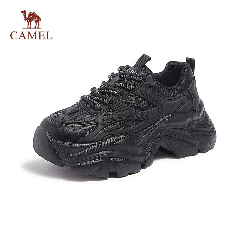 CAMEL Women's Dad Sneakers Sport Patchwork Upper Thick Sole Casual Shoes L24S283622 Black (All-Season) Size 37