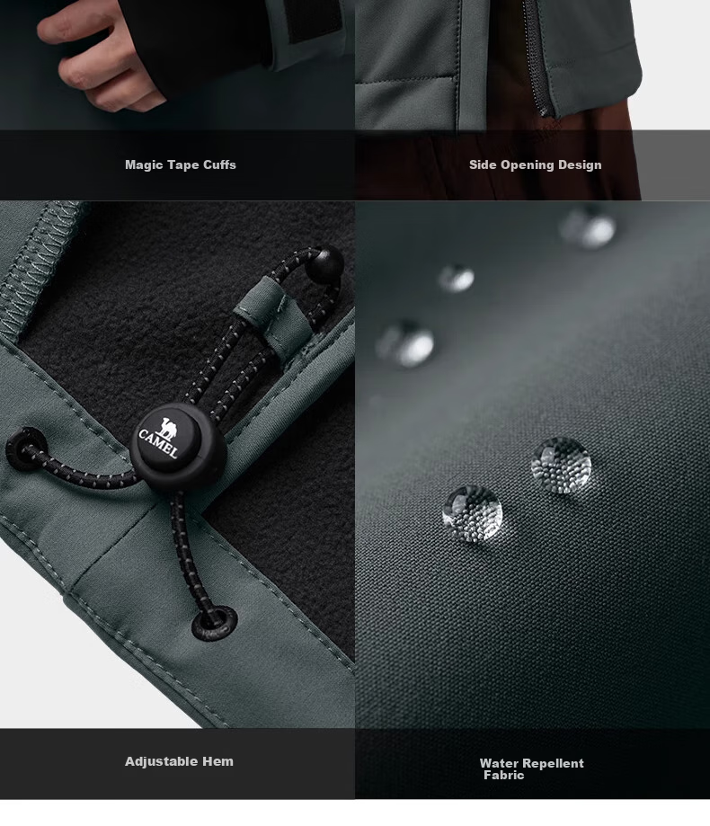 CAMEL Men's Water-Repellent Fleece-Lined Warm Jacket, Soft Shell Coat, Unisex Hooded Top A34CR09667 17