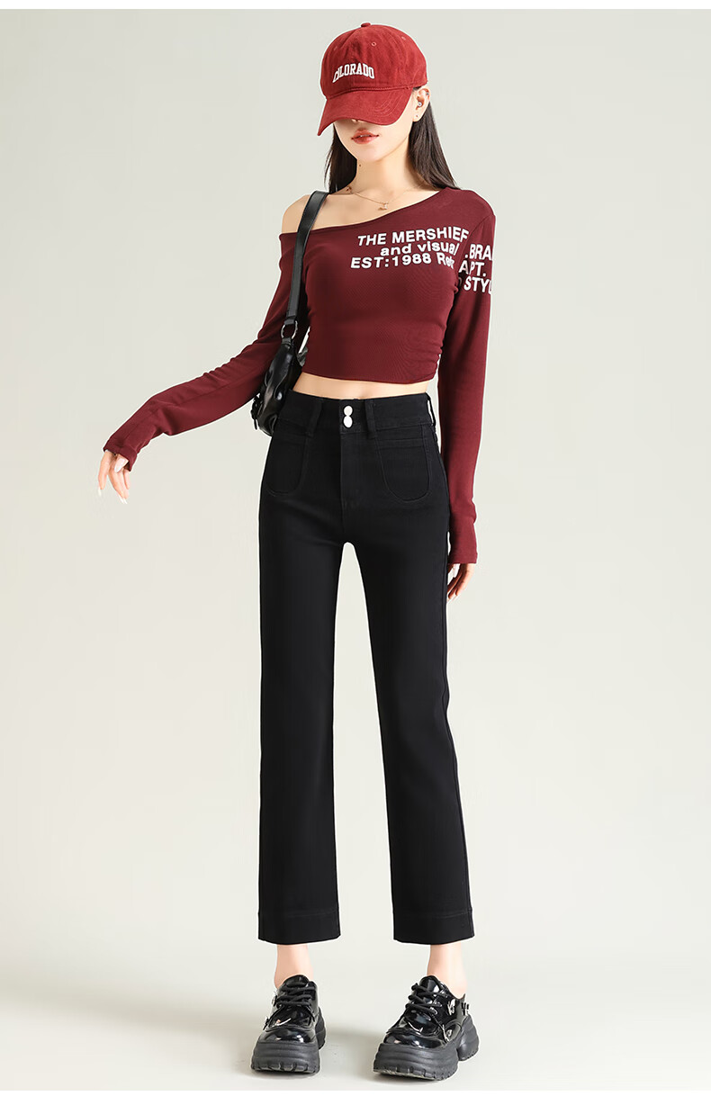 LangSha Women's Straight-Leg Jeans Spring and Autumn Thin High-Waist Slim Fit Petite Casual Wide-Leg Cigarette Pants 20