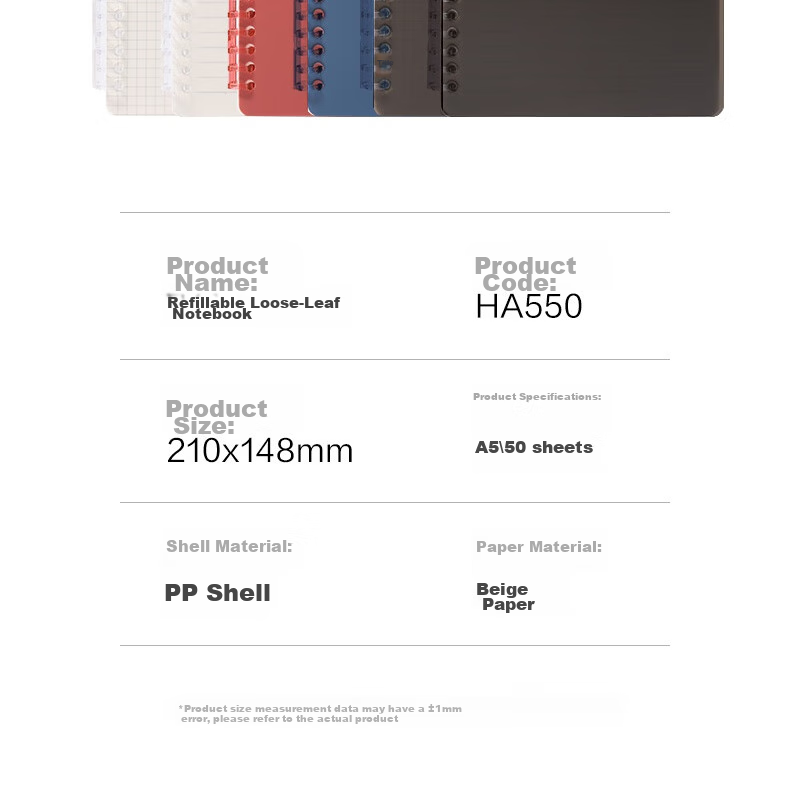 Deli A5 Comfortable Loose-Leaf Notebook Spiral-Bound Stationery Notebook for Middle School And High School Homework, Study Supplies, Transparent Lined Paper for Exam Preparation And Error Correction HA550 12