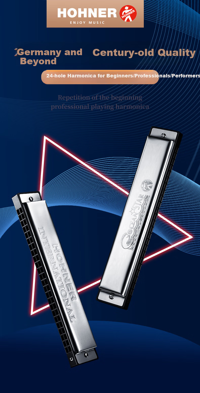 HOHNER German 24-Hole Polyphonic Harmonica 2540/48C Professional Adult Beginner Student Performance Harmonica 2