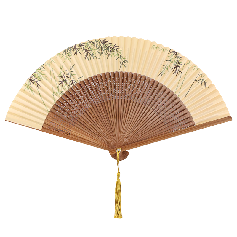 TaTanice Folding Fan for Women 6.5 Inch Chinese Style Classical Hanfu Photo Prop Birthday Gift Bamboo Forest Drizzle