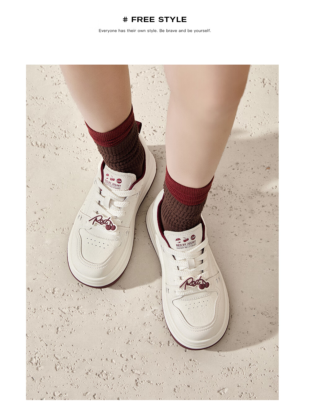 Josiny Thick-Soled White Sneakers for Women, Spring And Autumn 2026 New Style Soft Sole Board Shoes Versatile Breathable Sports Casual Shoes Beige/red 37 23