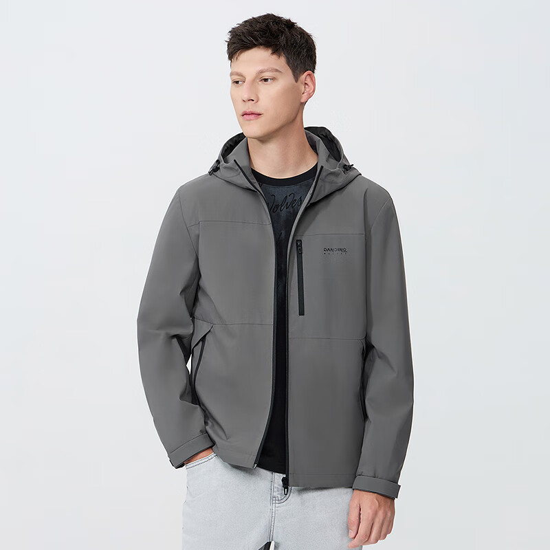 DANCING WOLVES [Sanfang Technology] Outdoor Hooded Jacket for Camping And Hiking, Men's Coat, 003 Medium Gray, Size S(165)