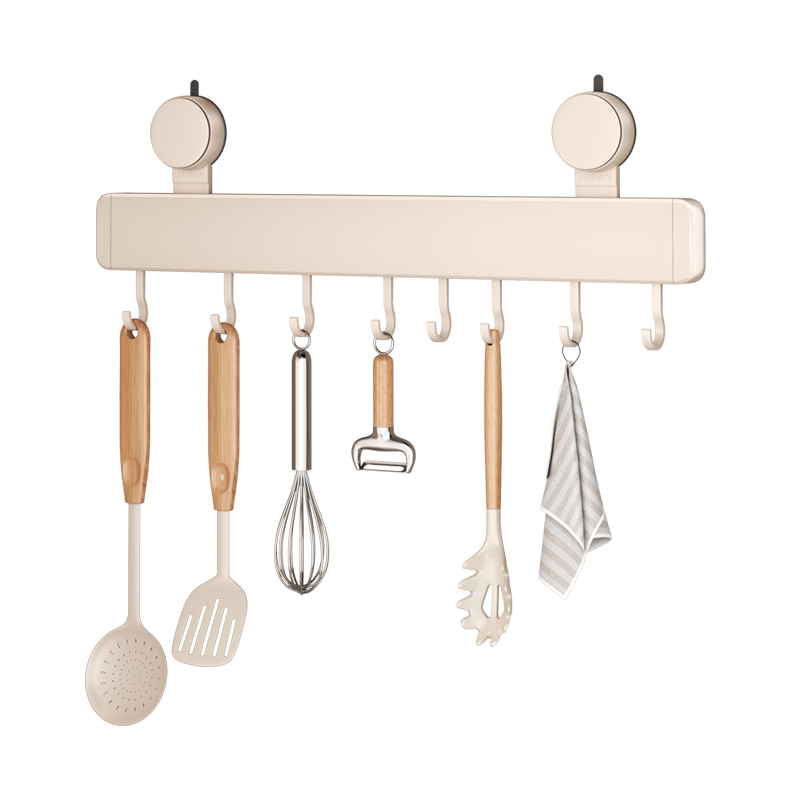 Yweel Milk White Suction Cup Kitchen Hook Rack, Hanging Rod Wall-Mounted Kitchen Utensil Hanger, Spoon And Spatula Storage Rack, Multifunctional