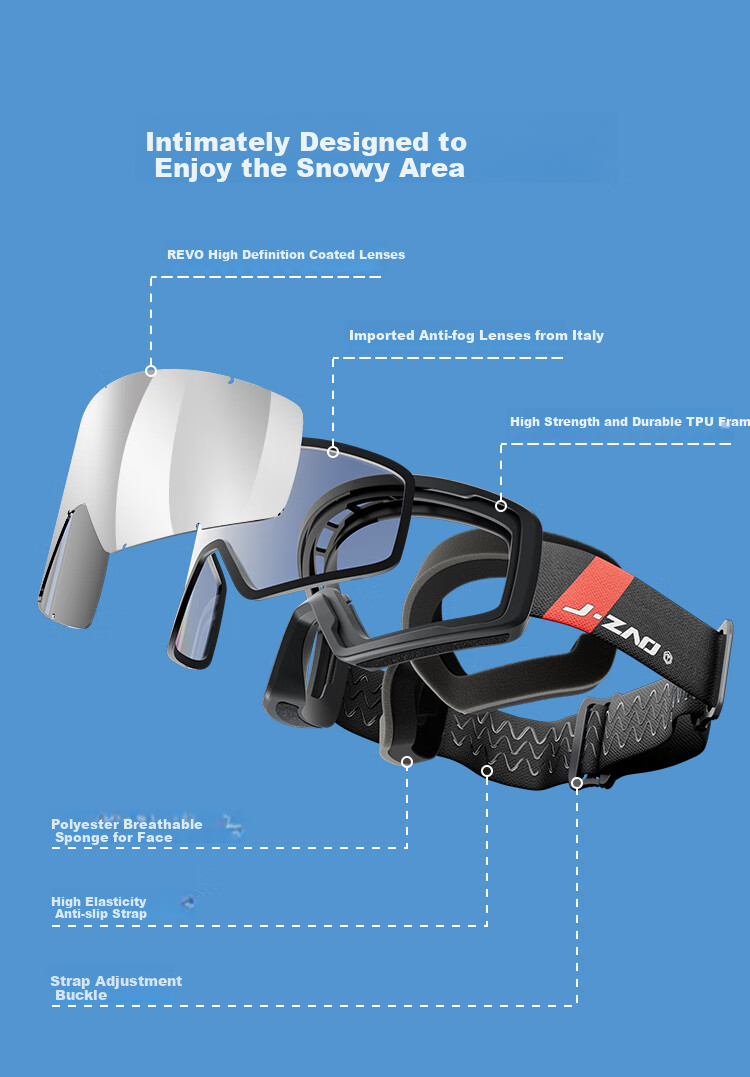 JD Original REVO Coated Double-Layer Anti-Fog Ski Goggles, Mountain Climbing And Skiing Glasses, Protective Eyewear for Men And Women, Cool Silver 2
