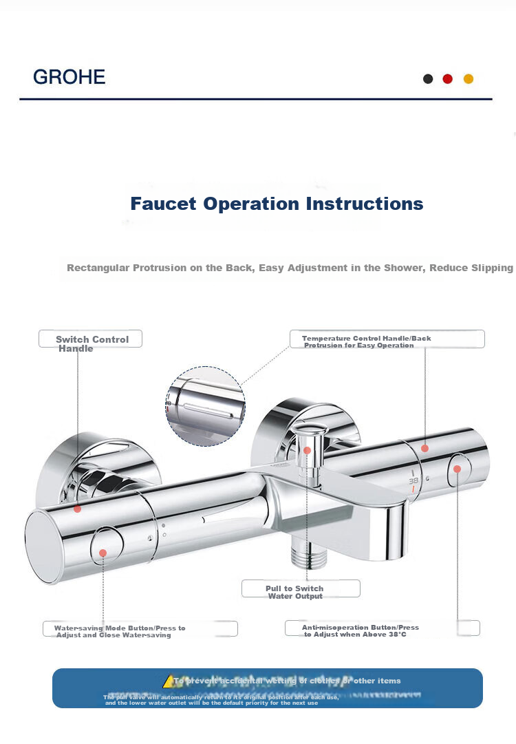 GROHE Constant Temperature Shower Set, 200MM Top Spray Air Injection Handheld Set, Constant Temperature Faucet without Bottom Outlet Water 2