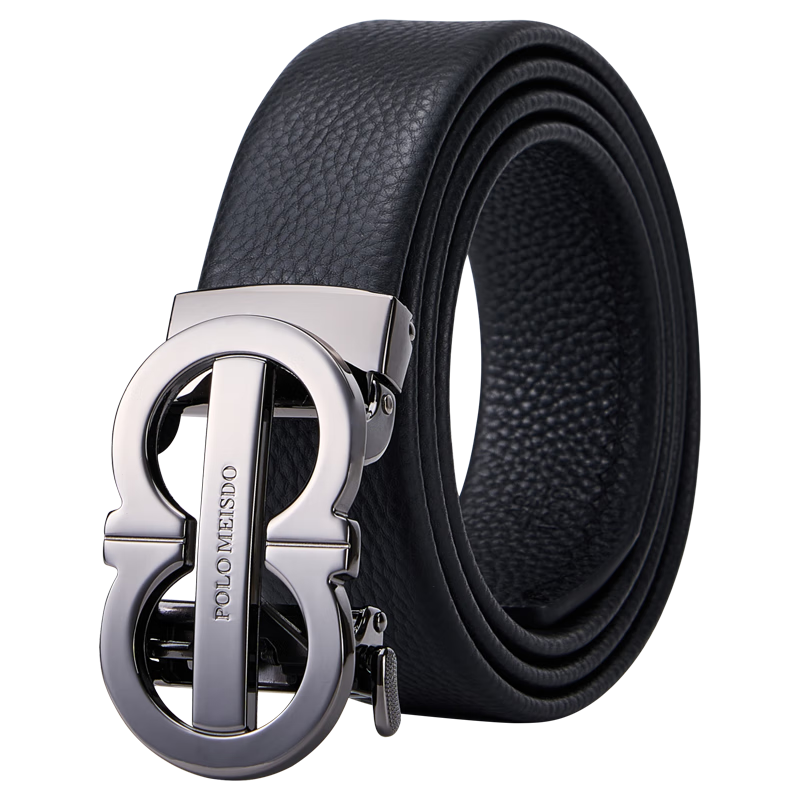 POLOMEISDO Men's Genuine Leather Belt with Automatic Buckle, Gift Box, Self-Operated Birthday Present for Boyfriend, Husband, Father, Practical