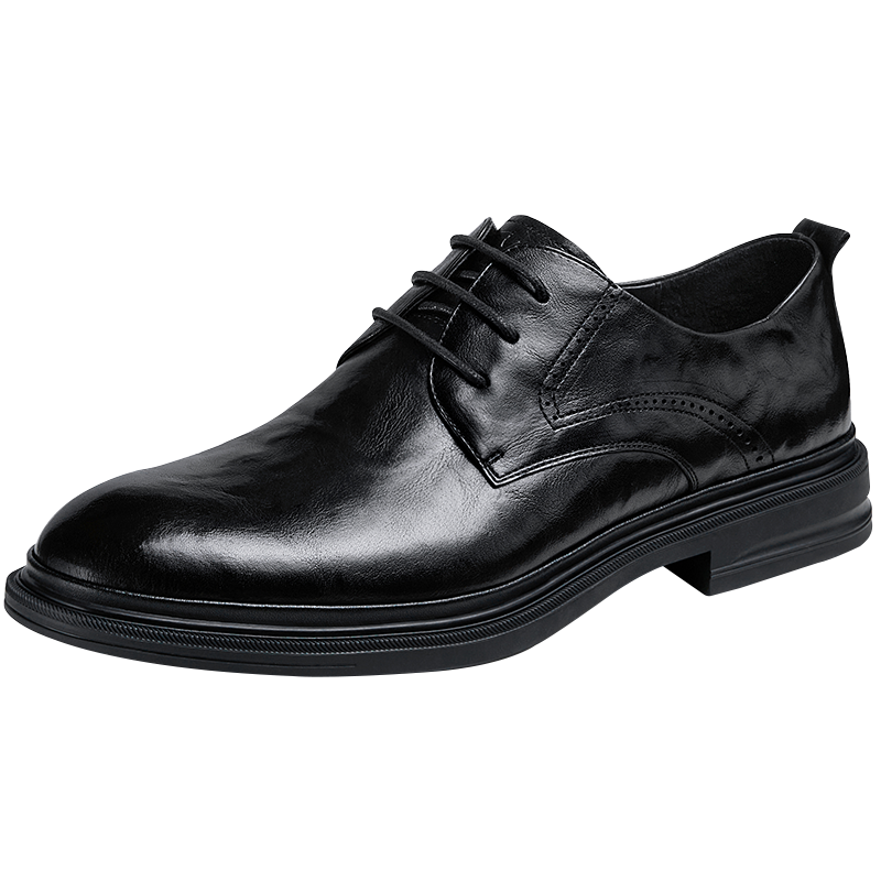 CAMEL Derby Lightweight Comfortable Embossed Cowhide Business Formal Men's Leather Shoes, GE12235360, Black, Size 41