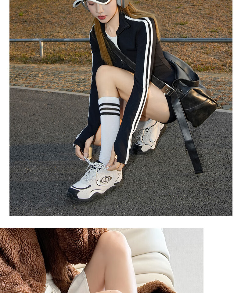 CAMEL Crescent Training Shoes for Women, Versatile Sports Sneakers, Mesh Retro Casual Shoes L25S577059 White/Black 39 5