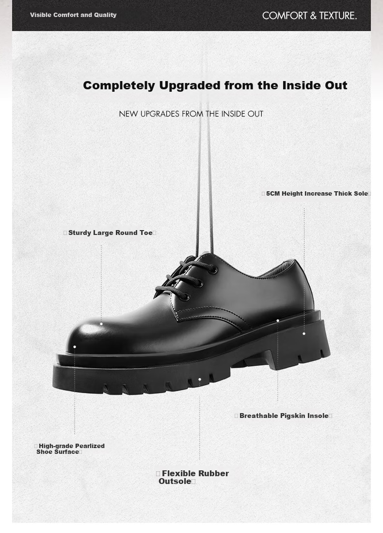Belle Zhang Linghe Same Style Thick-Soled Business Derby Shoes for Men, Spring And Summer Commute Formal Leather Shoes A2062, Black/lightweight, Size 41 4